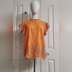 Orange Embroidered Women's Top - Size L